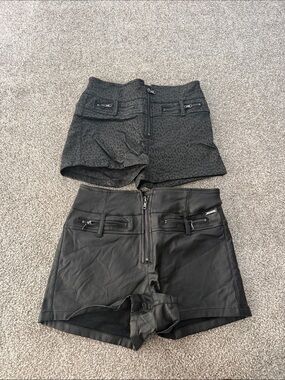 Women’s Black High-Waist Faux Leather Shorts - Zipper Front